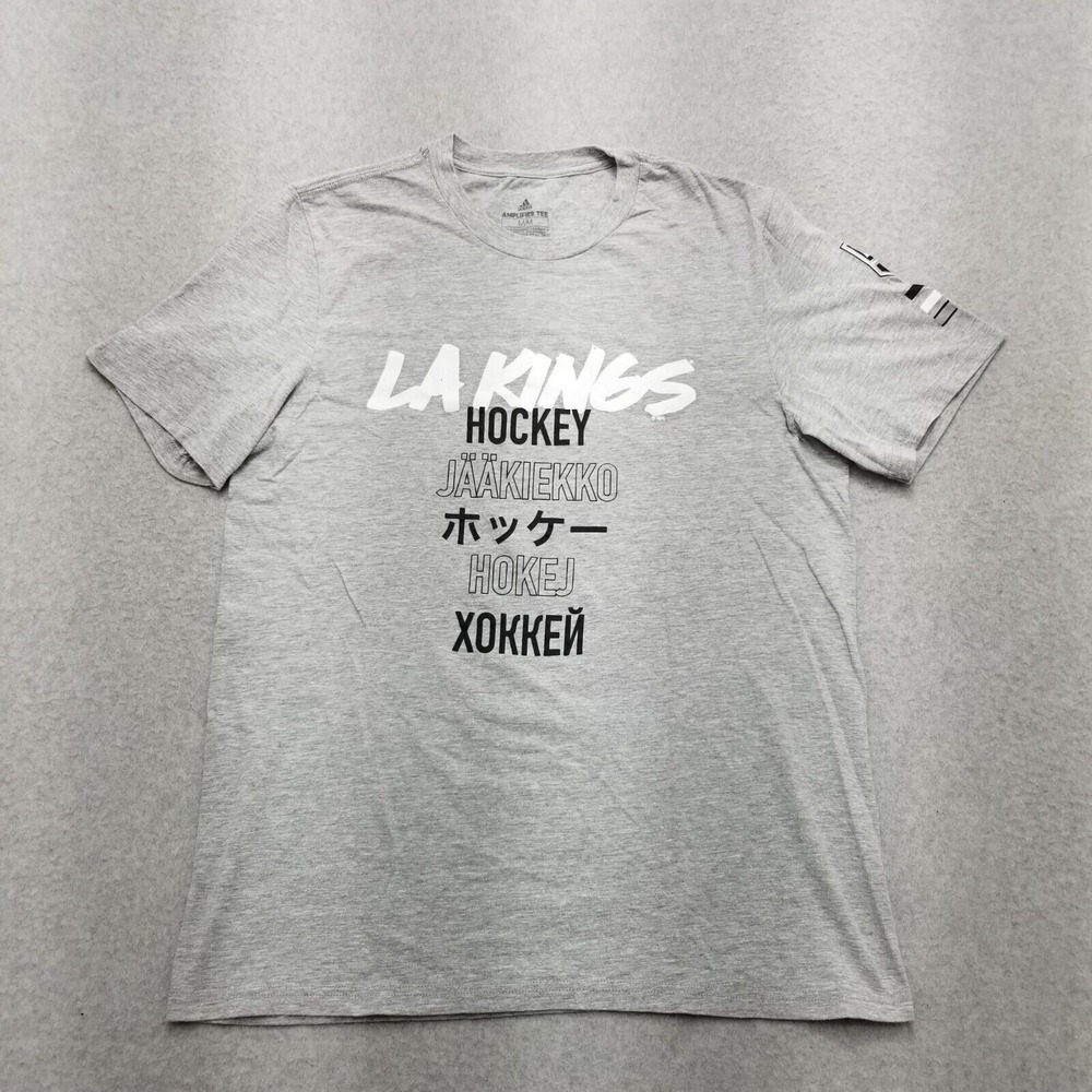 LA Kings Hockey‎ Shirt Mens Medium Gray Short Sleeve Crew Neck Adidas